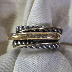 Dian Malouf Set of 3 Stack Rings, SS & 14k, Size 5.25